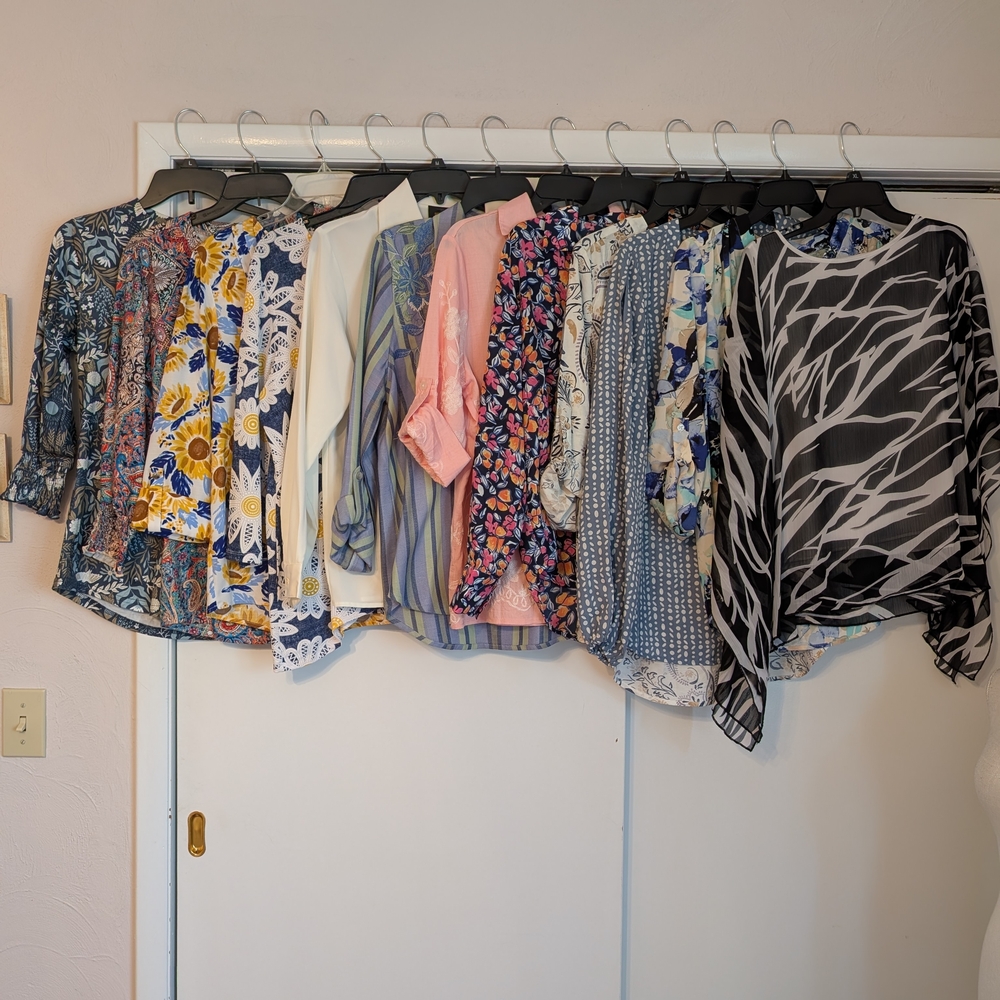 Kim Rogers Mixed Print & Solid Women's Tunic Tops - Multi-Color
